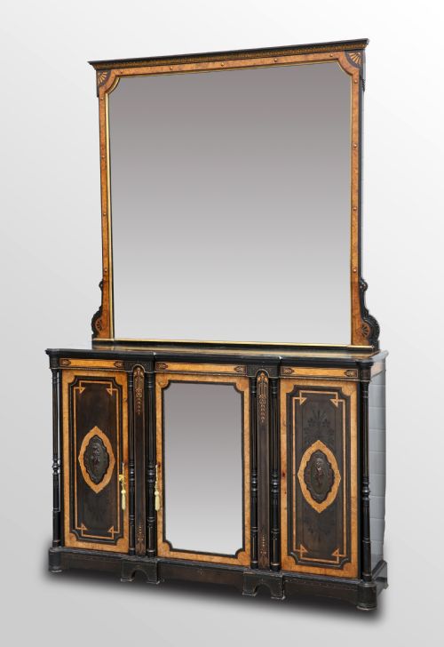 19th Century Burr Walnut & Ebonised Mirror Back Credenza by H.ogden Manchester