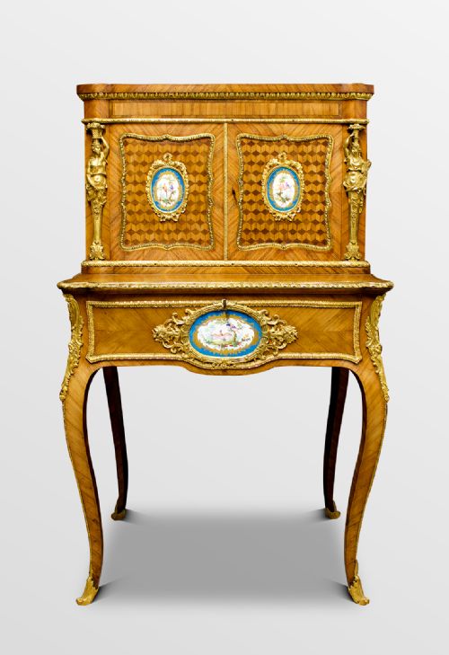 Fantastic 19th Century Kingwood Bonheur Du Jour with Porcelain Plaques
