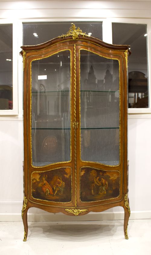 French Ormolu Mounted &  Vernis Martin Painted Two Door Vitrine Cabinet