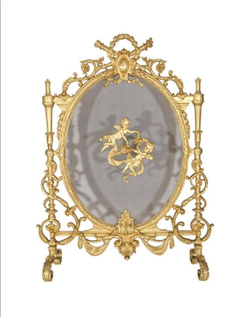 fig 1. Antique French Louis XVI Gilt Bronze Fire Screen Circa 1890