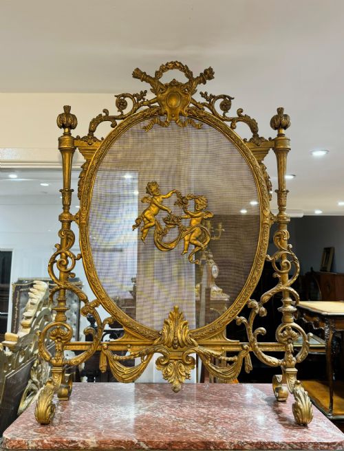 fig 2. Antique French Louis XVI Gilt Bronze Fire Screen Circa 1890
