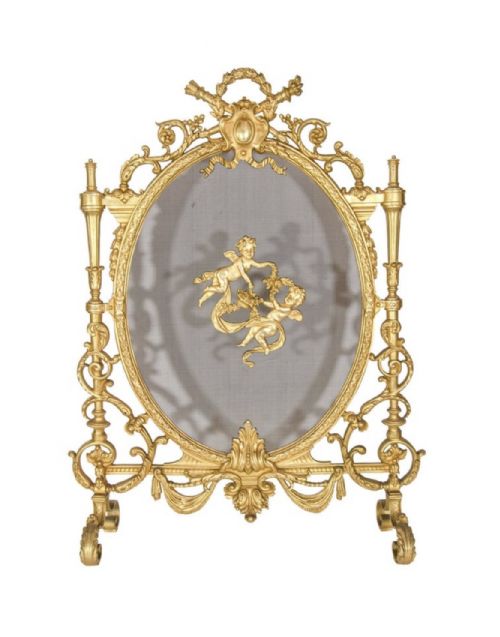 Antique French Louis Xvi Gilt Bronze Fire Screen Circa 1890