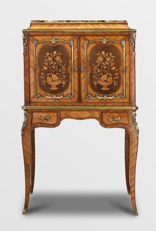 Antique French Kingwood Cabinet on Stand with Marquetry Inlay C.1880