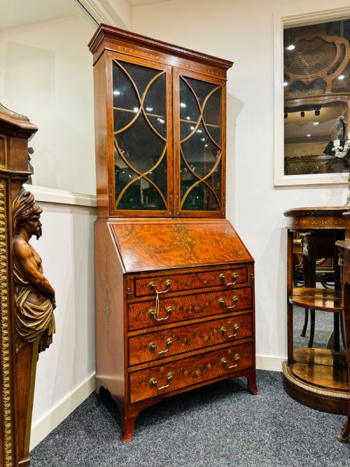 fig 1. Edwardian Satinwood Painted Bureau Bookcase