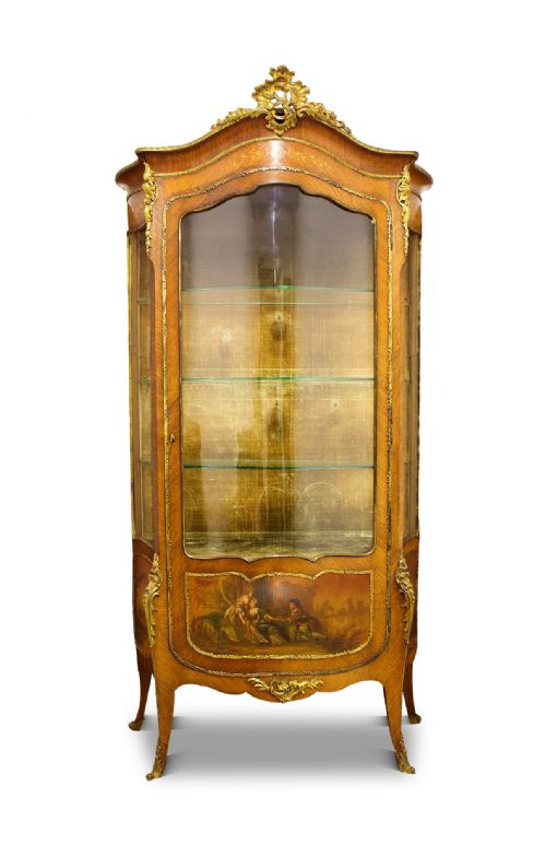 fig 4. 19th Century French Kingwood Vitrine Cabinet with Marquetry Inlays