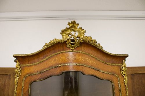 fig 1. 19th Century French Kingwood Vitrine Cabinet with Marquetry Inlays