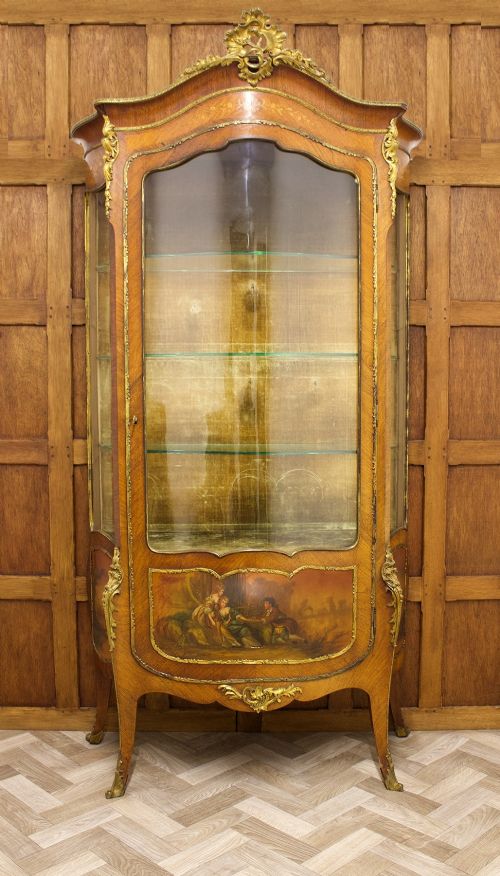 fig 3. 19th Century French Kingwood Vitrine Cabinet with Marquetry Inlays