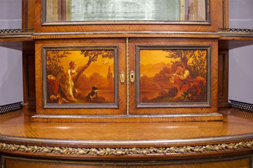 fig 1. Rare Late 19th Century Gilt-Bronze Mounted Mahogany and Vernis-Martin Decorated Vitrine, Attributed to François Linke