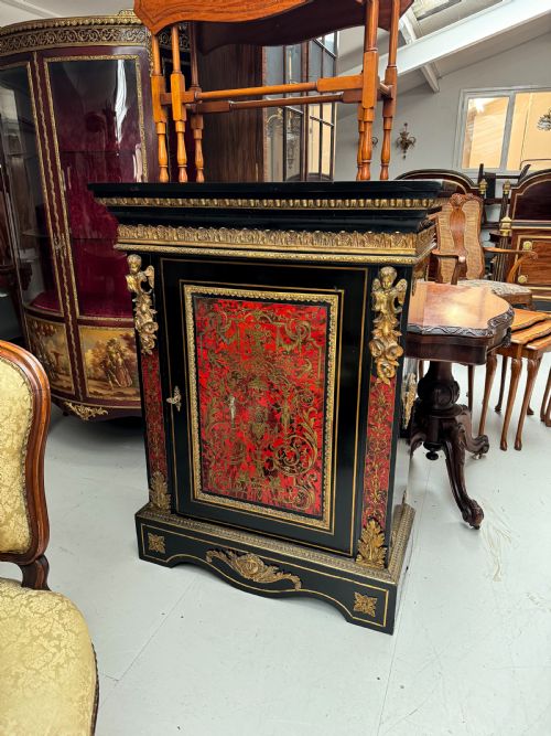 fig 1. Antique Ebonised & Boulle Side Cabinet With Ormolu Mounts