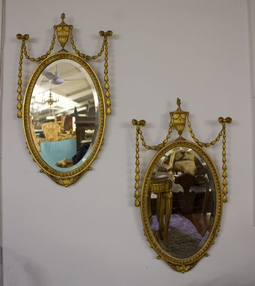 Pair Early 20th Century Carved Giltwood Mirrors