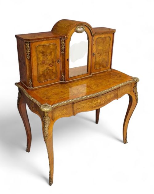 Walnut & Marquetry Inlaid Bonheur Du Jour / Desk