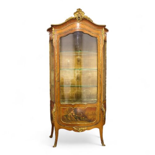 19th Century French Kingwood Vitrine Cabinet with Marquetry Inlays