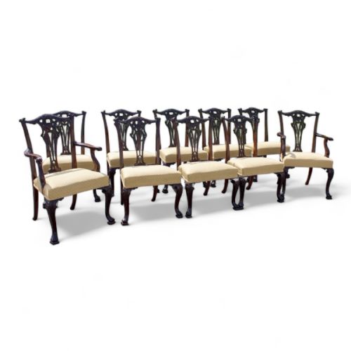Stunning Set of Ten Carved Mahogany Chippdendale Style Dining Chairs