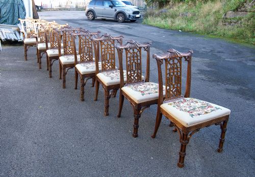 Rare Set of 8 Antique Carved Mahogany Chinese Chippendale Style Chairs