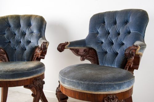 fig 3. Pair of Antique Carved Mahogany Library Armchairs