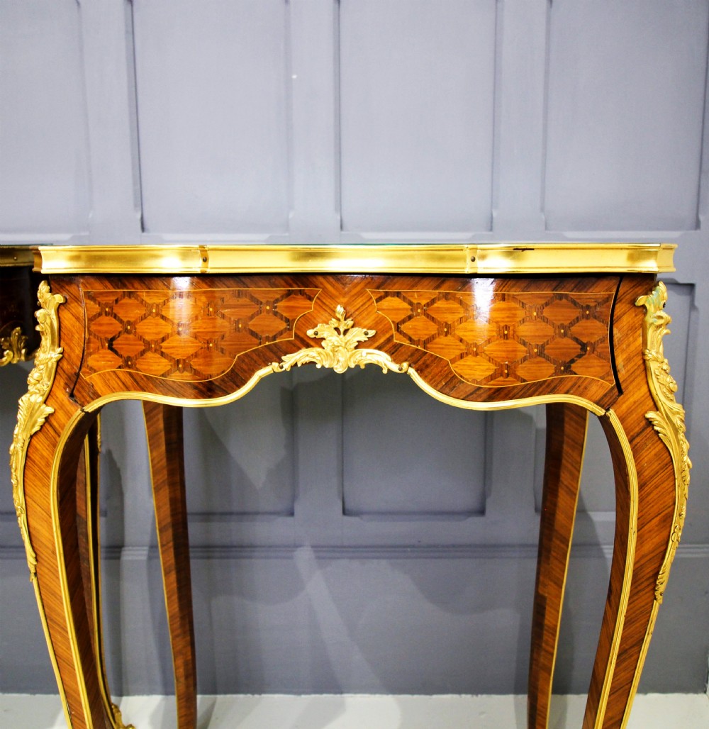 A PAIR FRENCH KINGWOOD & MARQUETRY INLAID SIDE TABLES View III