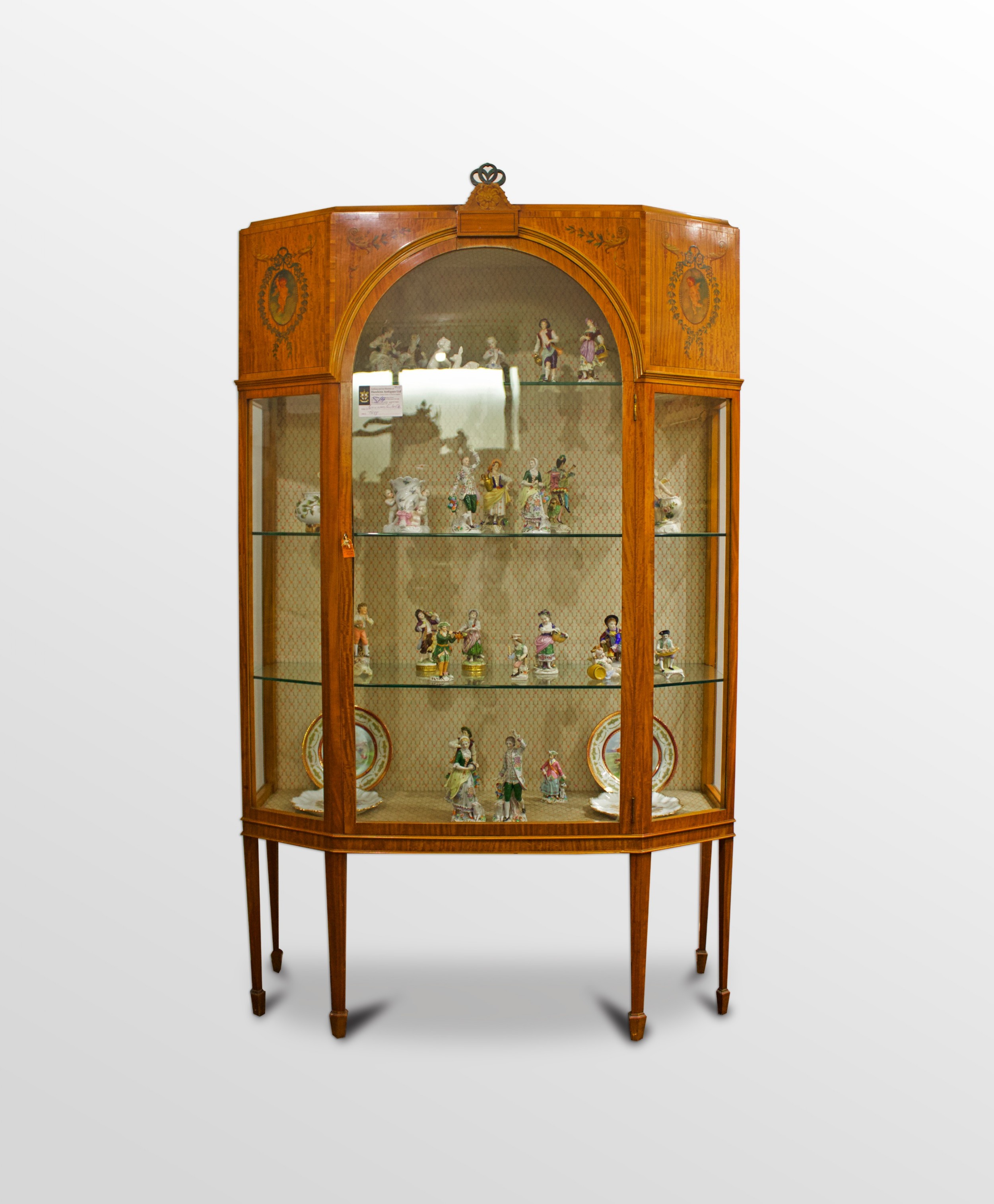 A BEAUTIFUL SATINWOOD PAINTED DISPLAY CABINET