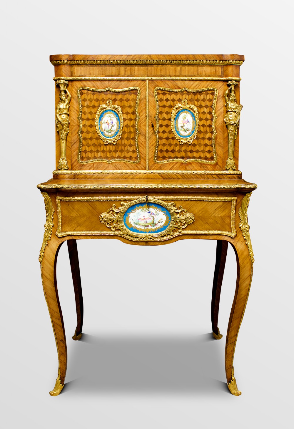 Fantastic 19th Century Kingwood Bonheur Du Jour With Porcelain Plaques