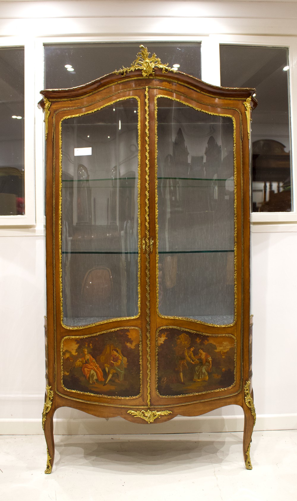 French Ormolu Mounted &  Vernis Martin Painted Two Door Vitrine Cabinet