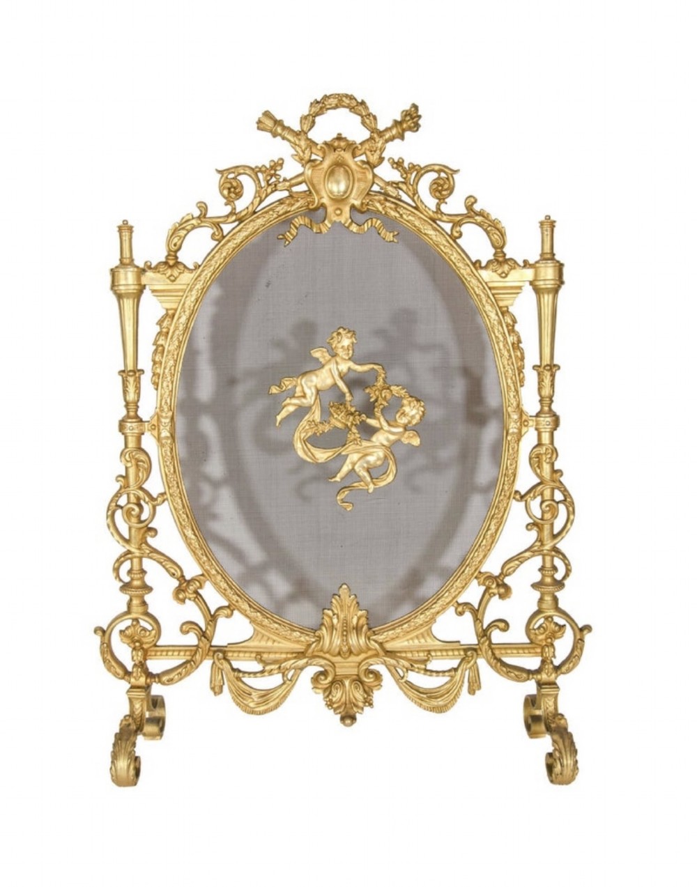Antique French Louis XVI Gilt Bronze Fire Screen Circa 1890