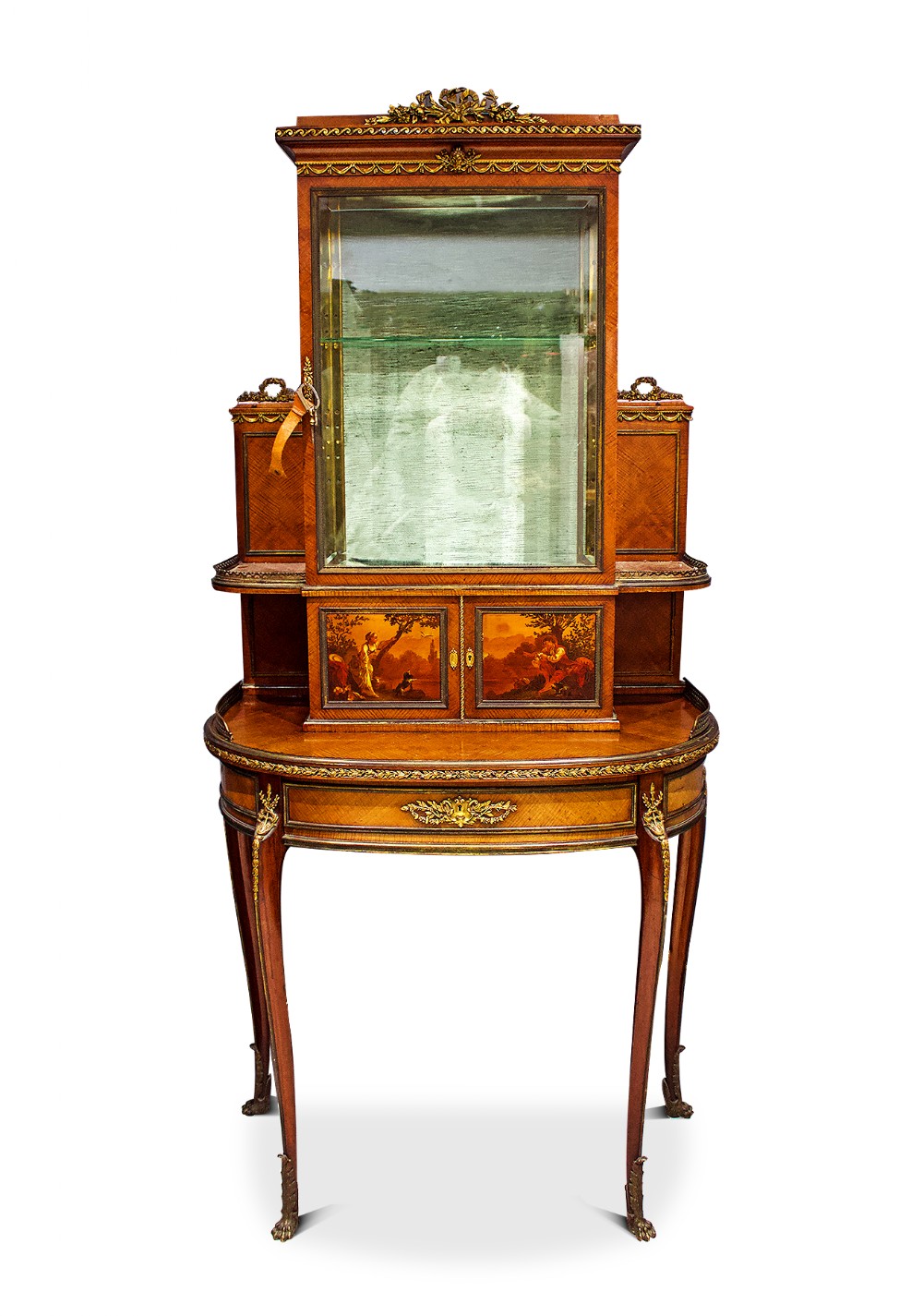 Rare Late 19th Century Gilt-Bronze Mounted Mahogany and Vernis-Martin Decorated Vitrine, Attributed to François Linke