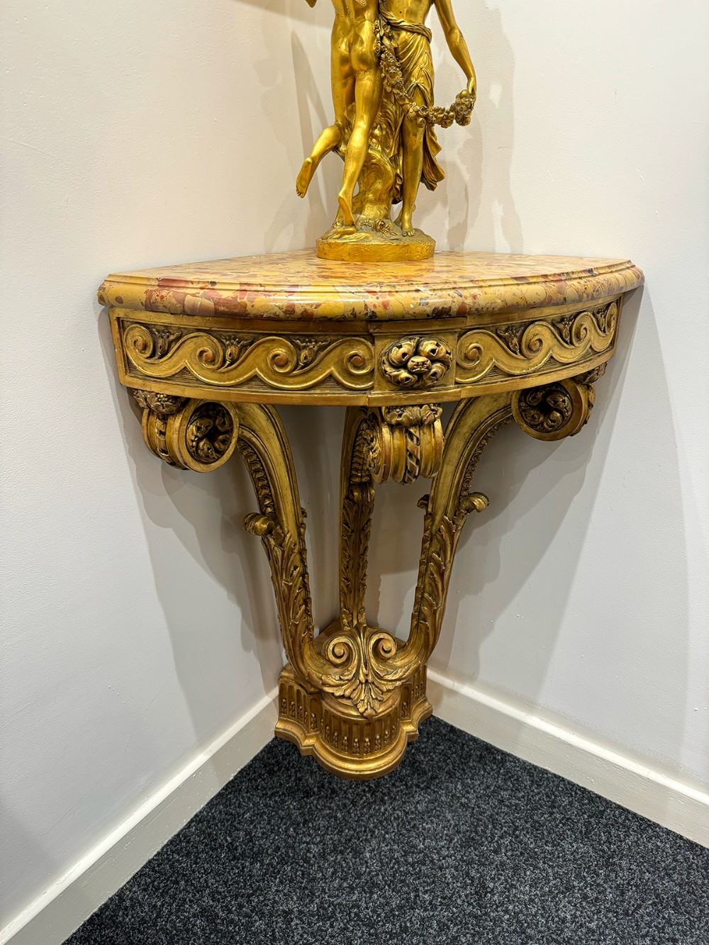 Stunning French Carved Giltwood Console Table 