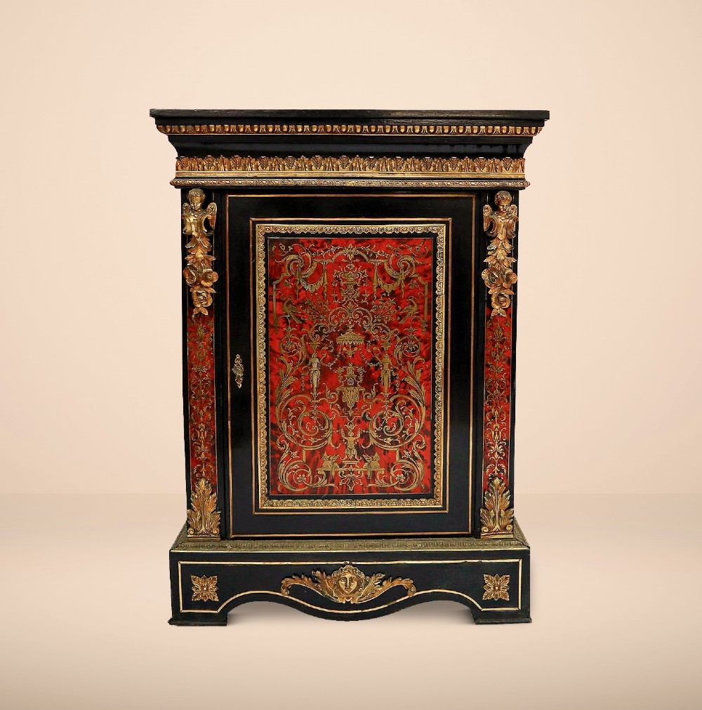 Antique Ebonised & Boulle Side Cabinet With Ormolu Mounts 
