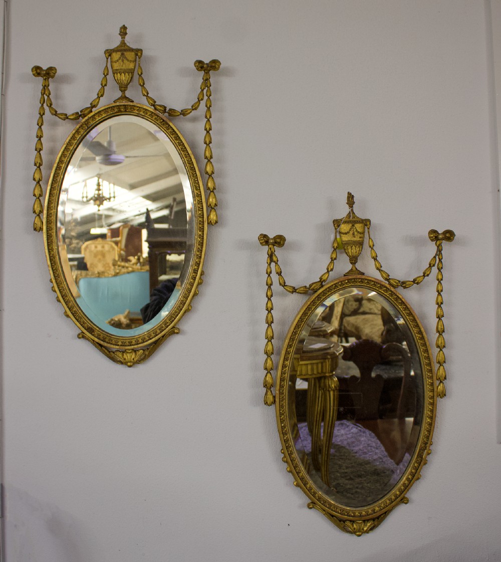 Pair Early 20th Century Carved Giltwood Mirrors 