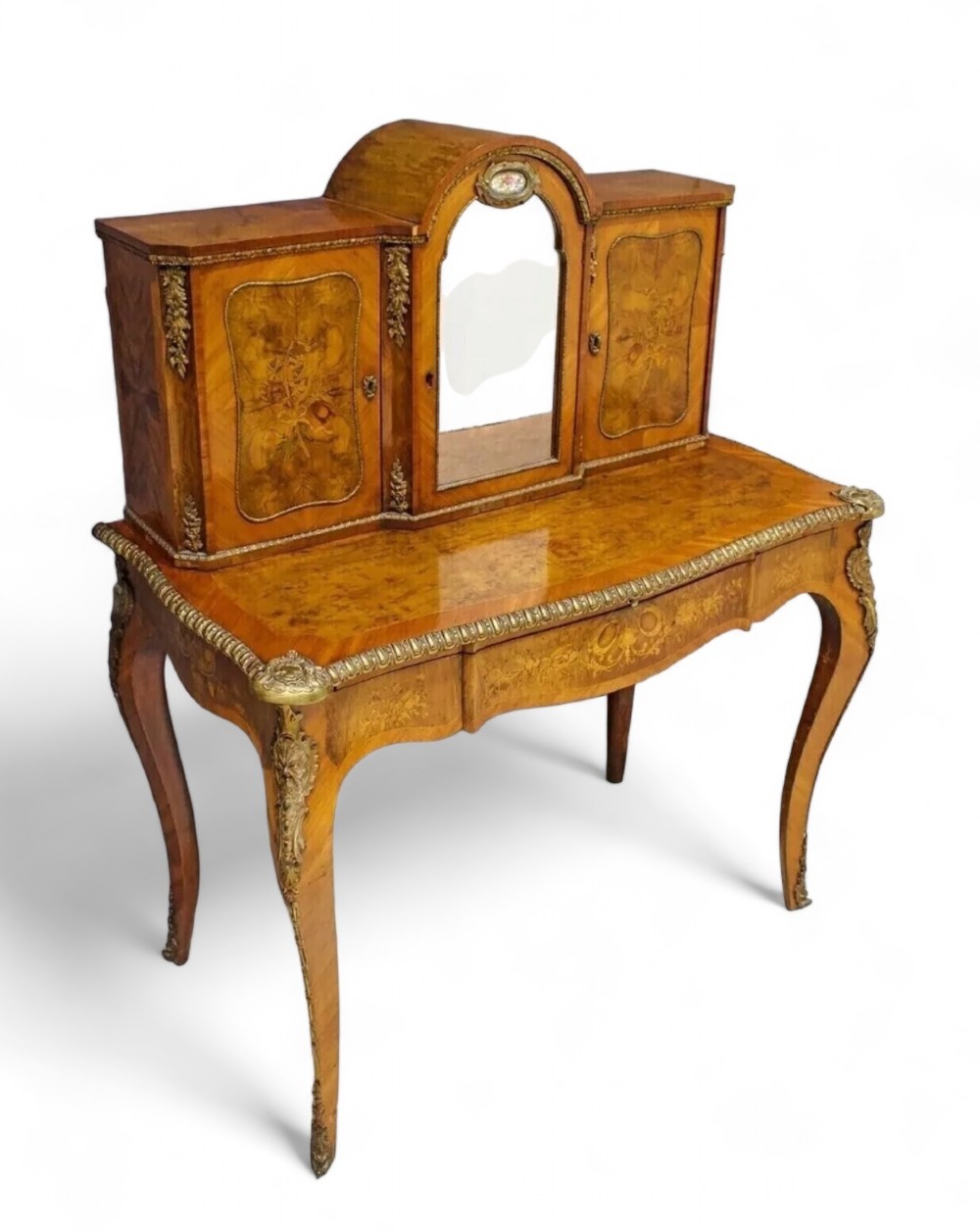  Walnut & Marquetry Inlaid Bonheur du Jour / Desk