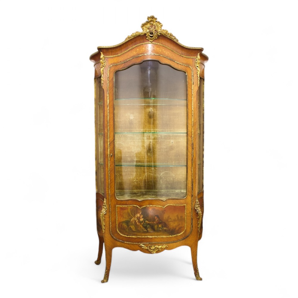 19th Century French Kingwood Vitrine Cabinet with Marquetry Inlays