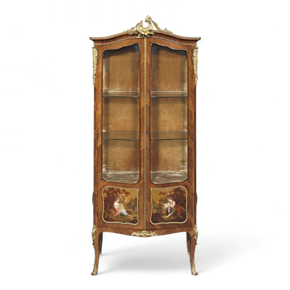 Stunning Quality Antique Kingwood, Ormolu Mounted Vernis Martin Vitrine Cabinet