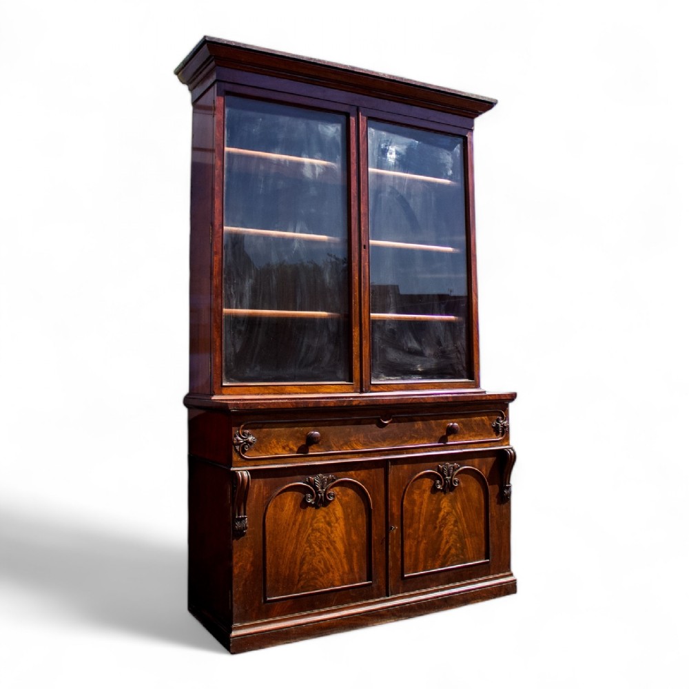 Stunning Large Antique Carved Mahogany Secretaire Two Door Bookcase