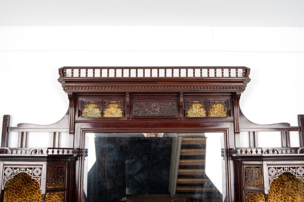 Antique Carved Mahogany Sideboard Cabinet by Lamb of Manchester c.1890 - Arts & Crafts Display Cabinet with Bevelled Mirrors View VI
