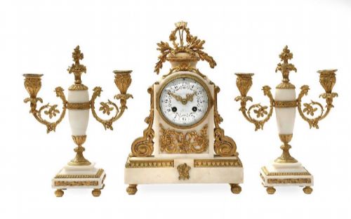 19TH CENTURY ANTIQUE FRENCH GILT BRONZE MARBLE MANTEL CLOCK GARNITURE C1890 - ADDITIONAL PHOTO 5