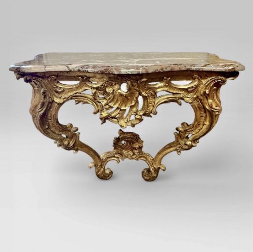 ANTIQUE LOUIS XV CARVED GILT WOOD CONSOLE TABLE ROCOCO STYLE