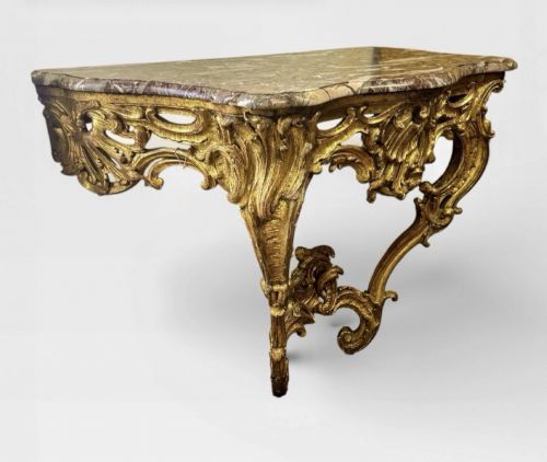 ANTIQUE LOUIS XV CARVED GILT WOOD CONSOLE TABLE ROCOCO STYLE - ADDITIONAL PHOTO 1