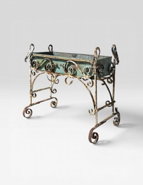ANTIQUE FRENCH WROUGHT IRON PLANTER GARDEN URN DECORATIVE PATIO VINTAGE - ADDITIONAL PHOTO 2
