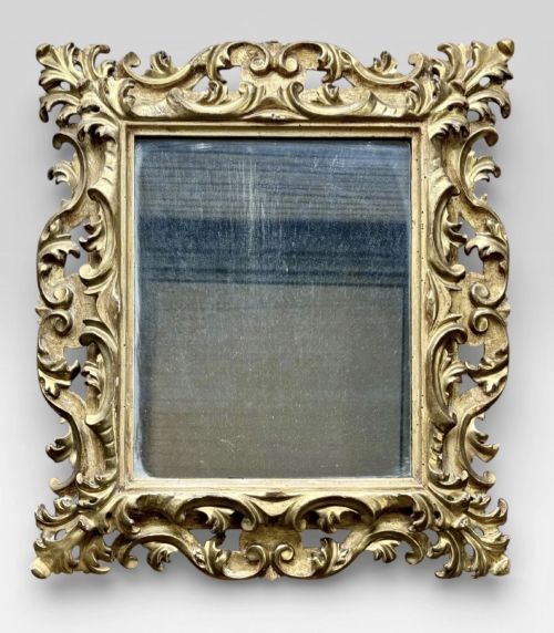 ANTIQUE PAIR CARVED 19TH CENTURY GILTWOOD FLORENTINE WALL MIRRORS - ADDITIONAL PHOTO 1