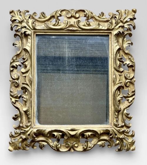 ANTIQUE PAIR CARVED 19TH CENTURY GILTWOOD FLORENTINE WALL MIRRORS - ADDITIONAL PHOTO 2