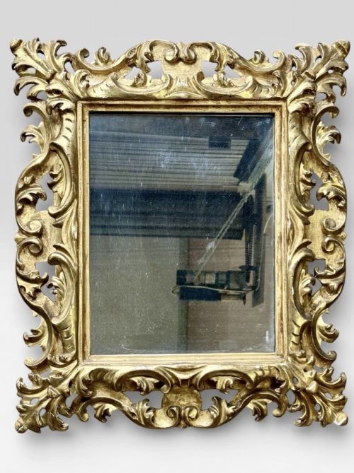ANTIQUE PAIR CARVED 19TH CENTURY GILTWOOD FLORENTINE WALL MIRRORS - ADDITIONAL PHOTO 3