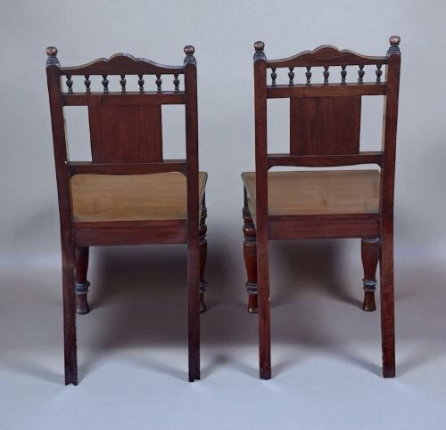 PAIR ANTIQUE VICTORIAN MAHOGANY HALL CHAIRS 19TH CENTURY CARVED WOOD - ADDITIONAL PHOTO 3