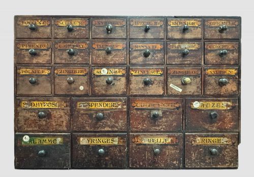 19TH CENTURY APOTHECARY BANK OF DRAWERS ANTIQUE CHEMIST CABINET PHARMACY STORAGE