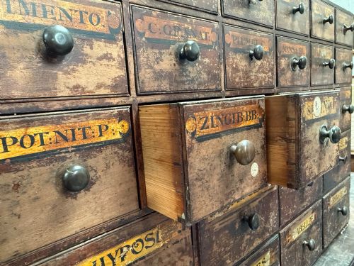 19TH CENTURY APOTHECARY BANK OF DRAWERS ANTIQUE CHEMIST CABINET PHARMACY STORAGE - ADDITIONAL PHOTO 6