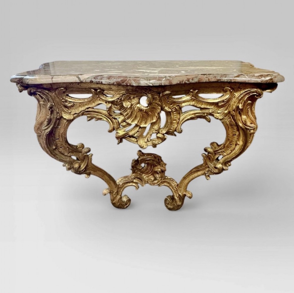 Antique Louis XV Carved Gilt Wood Console Table Rococo Style