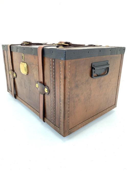 UNUSUAL Leather Covered Trunk with Ingenious Interior SECRET Compartment - Circa 1890