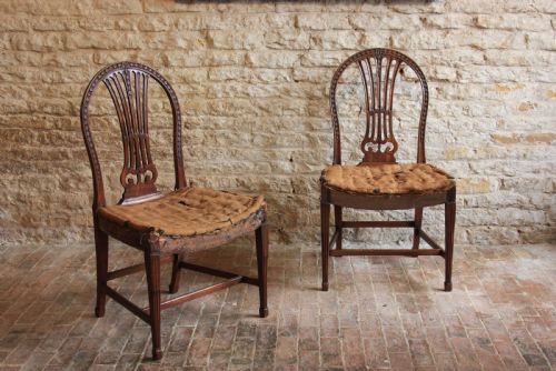 a pair of mahogany hepplewhite period hall chairs - CATEGORY: ANTIQUE CHAIRS - DATED 18TH CENTURY