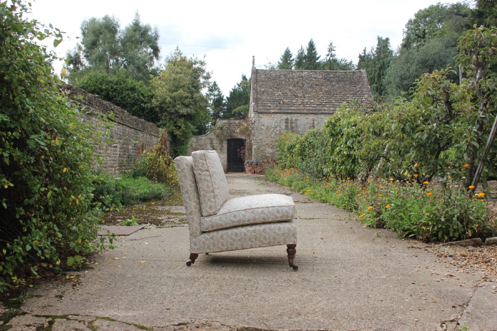 A Howard and sons slipper chair Upholstered in Robert Kime Anura fabric  View III