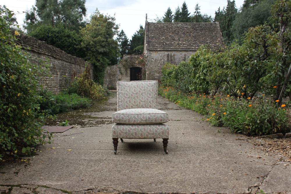 A Howard and sons slipper chair Upholstered in Robert Kime Anura fabric  View II