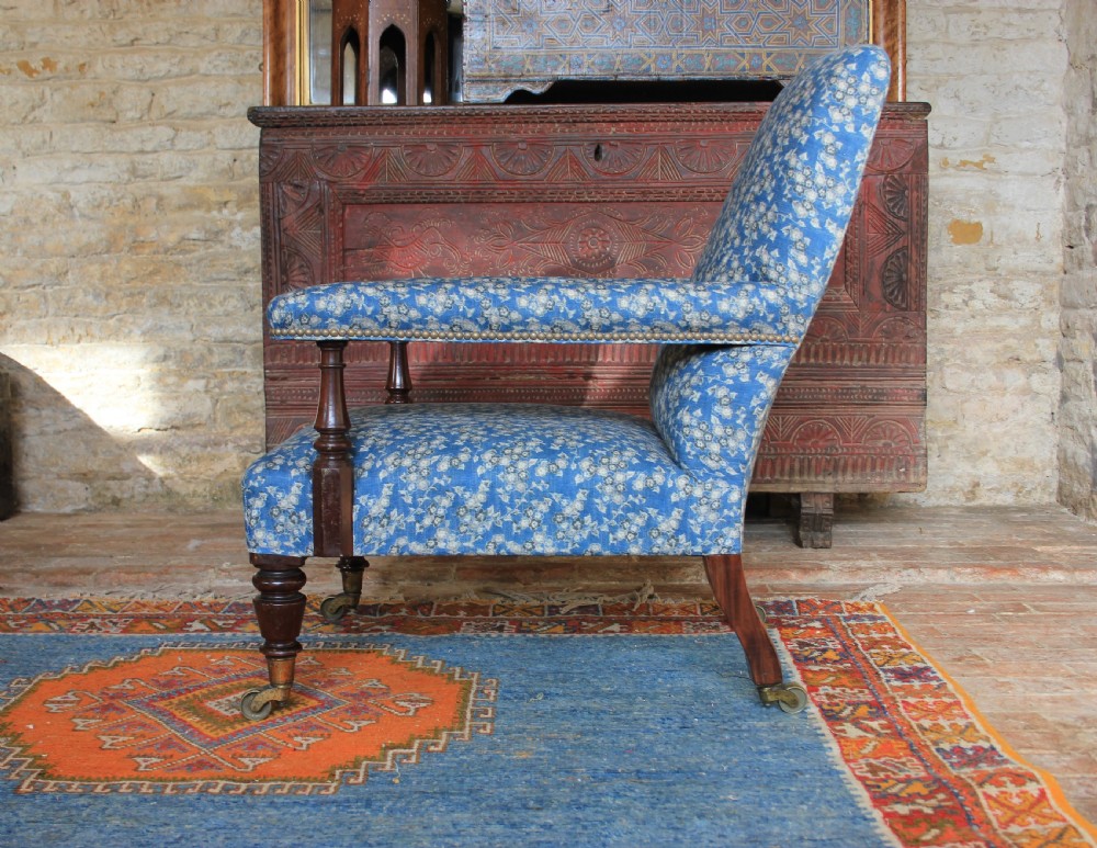 Early 19th century open armchair upholstered in Robert Kime, Tsubaki View II