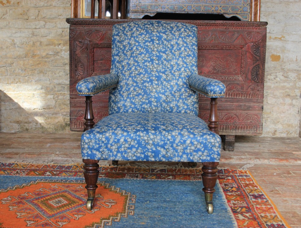 Early 19th century open armchair upholstered in Robert Kime, Tsubaki View III